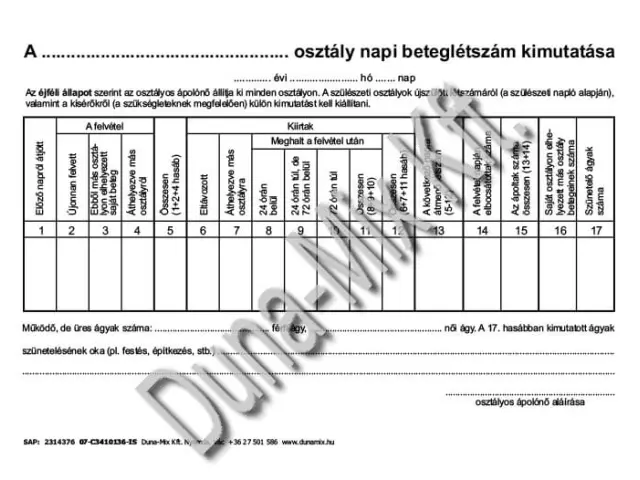 Napi beteglétszám kimutatás